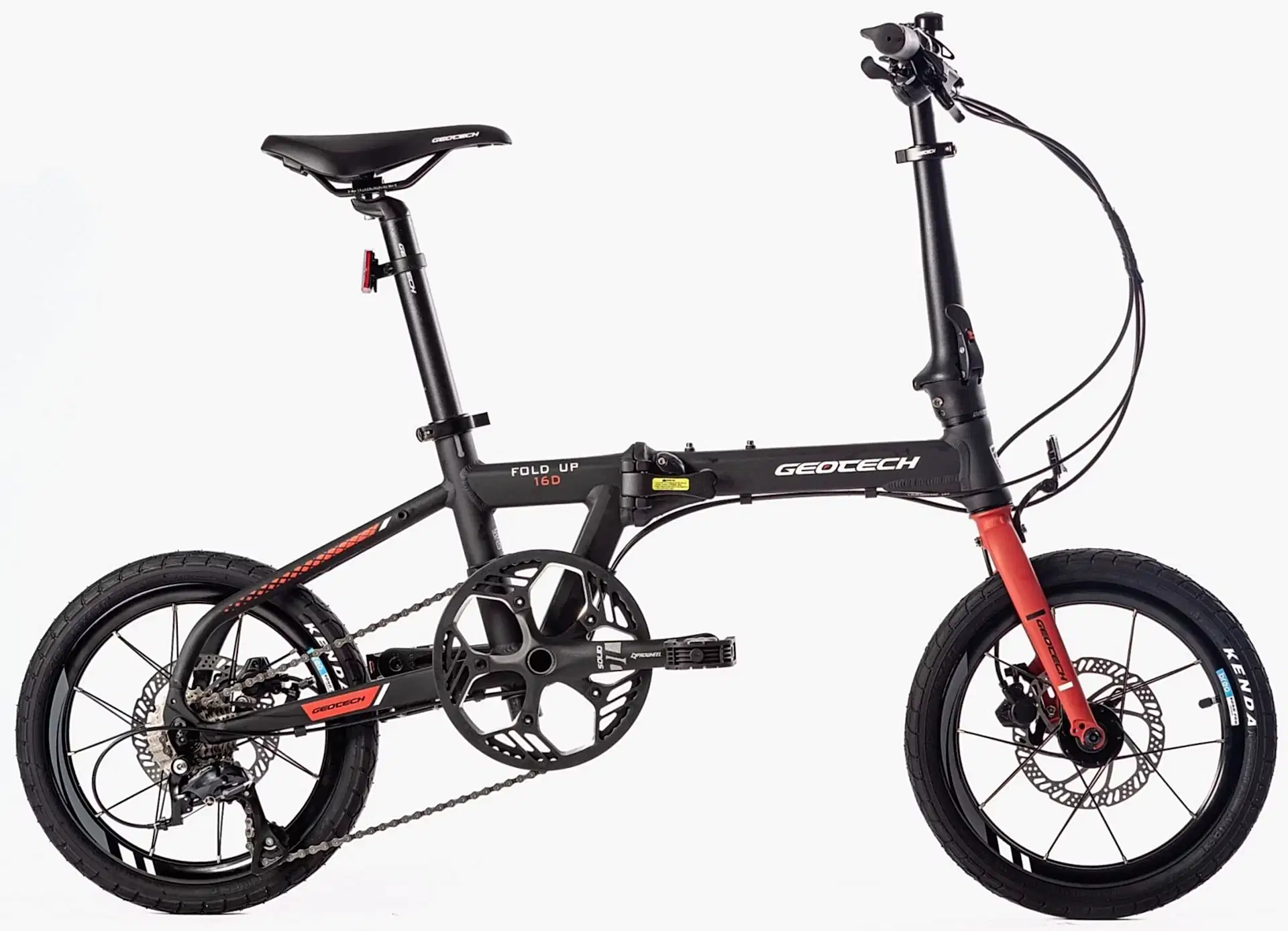 Geotech Fold Up 16D 16 Jant 9 Vites HD Katlanır Bisiklet - Mat Siyah Kırmızı